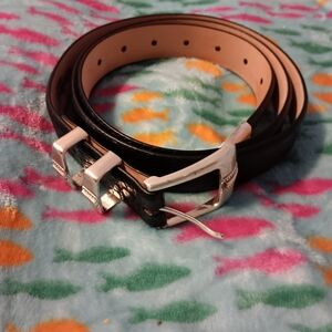 Belt Brand Elegant Black Italian  Leather Belt with  Silver Buckle Sz 44